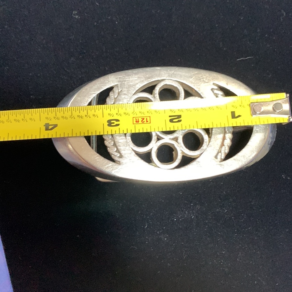 Vintage brushed nickel handcrafted 6 shooter belt buckle 4x2”, smooth edges - Picture 5 of 6